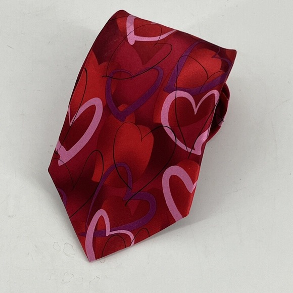 J Garcia Mens Silk Necktie Lust Collection Fifty Two Neck Tie Red Heart Tie - Picture 6 of 8